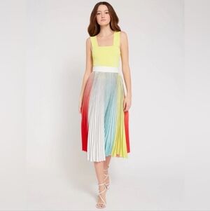 Alice + Olivia Arden Pleated Midi Skirt in Multi-color Women's Sz 0 Dopamine